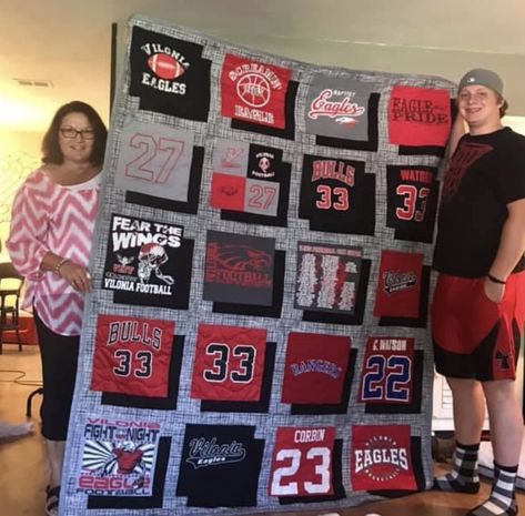 Lightning Quilt, Jersey Blanket Shirt Quilts, T Shirt Quilt With Sashing, Quilt As You Go Tee Shirt Quilts, Tshirt Wuilts, T-shirt Quilts Shadow Block, Baseball Quilt, Tshirt Blanket, School Sweatshirts