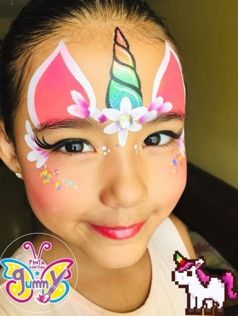 Animal Face Paint Ideas For Kids, Unicorn Face Paint, Face Painting Unicorn, Easy Face Painting Designs, Painting Unicorn, Animal Face Paintings, Girl Face Painting, Face Painting Tutorials, Halloween Bar