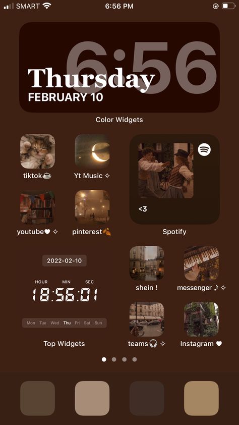 Phone Layout Ideas Brown, Aesthetic Ipad Homescreen Layout Brown, Iphone Fall Widgets, Fall Iphone Setup, Ios 16 Brown Wallpaper, Brown Home Screen Layout, Brown Ios 16 Homescreen, Fall Ios 16 Homescreen Aesthetic, Phone Themes Brown