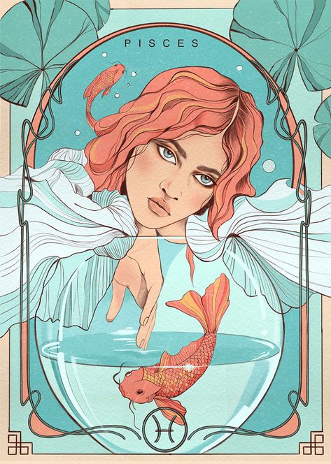 Horoscope Art, Zodiac Characters, Astrology Art, Tarot Art, Zodiac Art, Pisces Zodiac, A Drawing, Sign Art, Graphic Design Illustration