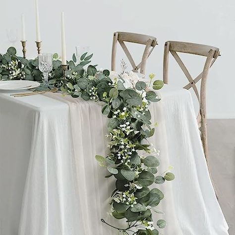 Our eucalyptus leaves garlands are made from high-quality silk leaves and plastic stems, so they are vivid, lush and natural looking. Leaves are lifelike with abundant textured. Stems are flexible and easy to shape. Not easy to fade and durable.

 4 packs 5.9FT/180CM long artificial greenery garlands with sliver dollar eucalyptus leaves, boxwood eucalyptus leaves, and baby breath gypsophila flowers. Gypsophila Garland, Leaf Table Decor, Artificial Eucalyptus Garland, Dollar Eucalyptus, Tafel Decor, Feuille Eucalyptus, Realistic Rose, Artificial Eucalyptus, Silver Dollar Eucalyptus