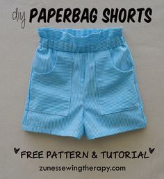 Kids Pants Pattern, Shorts Pattern Free, Kids Clothes Patterns, Paperbag Shorts, Paper Bag Shorts, Sewing Patterns For Kids, Children Clothes, Beat The Heat, Kids Pants