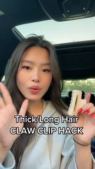 GODESS | Claw Clip | Daily Hair Tutorials on Instagram: "Claw Clip hack for thick hair, if you have really thick hair use a larger claw clip but the same hair trick still applies! Follow @godess.ca . . . . . . . . . . . #hairclips #hairstyles #hairtransformation #hairtutorial #hairtransplant #hairtrends #hairfashion #hairideas #haircare #hairtips #longhair #thickhair #hairvideos #hairoftheday #nychair #nychairstylist #nychairsalon #lahairstylist #nychairsalon #torontohair #hairstylist #hairsa Claw Clip Thick Hair Tutorial, Claw Clip Hacks For Long Hair, Claw Clip Hacks For Thick Hair, How To Put A Claw Clip In Hair, Diy Claw Clip Organizer, How To Put Hair In Claw Clip, Large Claw Clip Hairstyles, How To Put Your Hair In A Claw Clip, Claw Clip Hairstyles For Thick Hair