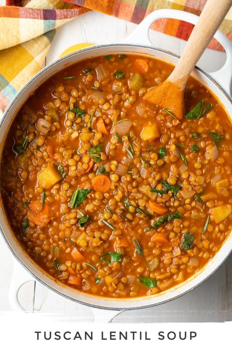 Spicy Red Lentil Soup, Tuscan Lentil Soup Recipe, Italian Lentil Soup Recipe, Slow Cooker Lentil Soup, Vegetarian Lentil Soup, Tuscan Soup, Slow Cooker Lentils, Lentil Soup Recipe, Vegan Lentil Soup