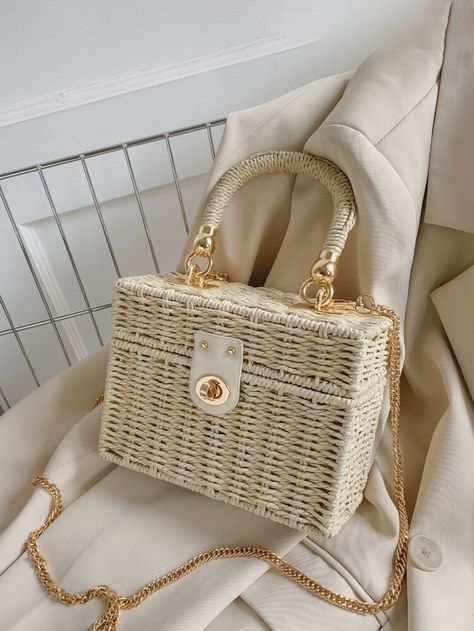 Free Returns ✓ Free Shipping On Orders $49+ ✓. Mini Twist Lock Chain Straw Bag- Women Satchels at SHEIN. Small Purses And Handbags, Paper Plain, Black Shoulder Bag, Crochet Purses, Womens Crossbody Bag, Shopper Bag, Stylish Bag, Lady Dior Bag, Handbags For Men