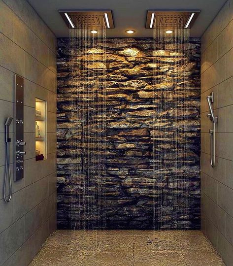 5,861 Likes, 348 Comments - Modern Mansions (@modernmansions) on Instagram: “Dream shower 👌🏼🚿 #ModernMansions” Drømme Bad, Shower Area, Dream Shower, Luxury Shower, 아파트 인테리어, Rustic Bathrooms, Modern Mansion, Stone Walls, Bathroom Design Luxury