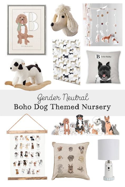 Boho Dog Nursery, Baby Boy Nursery Dog Theme, Dog Themed Nursery Gender Neutral, Puppy Theme Nursery, Dog Theme Baby Shower Ideas, Dog Theme Bedroom, Nursery Dog Theme, Puppy Theme Room, Dog Theme Nursery