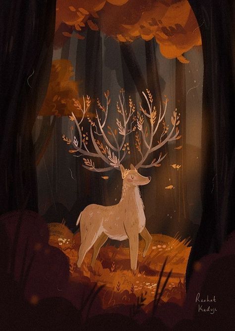 Raahat Kaduji, Deer Art Print, 동화 삽화, Art Mignon, Autumn Illustration, Deer Art, Design Animation, Fairytale Art, Art Et Illustration