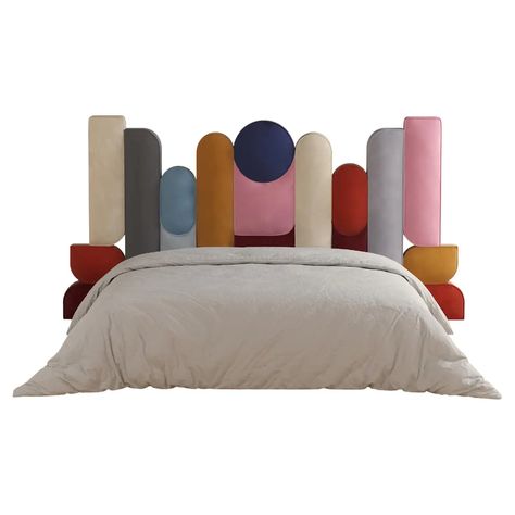 21st Century Ej Ee Bed Upholstered Cotton Velvet Headboard For Sale at 1stDibs Headboard Aesthetic, Asymmetrical Headboard, Aesthetic Headboard, Unique Bed Frame, Rearrange Bedroom, Miami Bedroom, Unique Headboard Ideas, Colorful Bedrooms, Cool Headboards