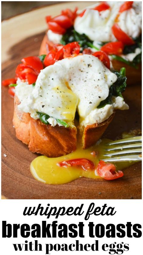 Whipped Feta Breakfast Toasts are great for breakfast, but they also make an excellent quick dinner! Whipped Feta Breakfast, Whipped Feta Toast, Egg Feta Breakfast, Breakfast Crostini, Feta Breakfast, Healthy Fast Food Breakfast, Breakfast Meats, Breakfast Toasts, Whipped Feta