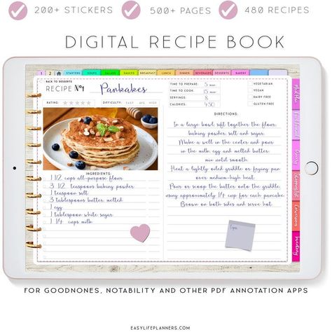 Digital Recipe Book, Goodnotes Recipes, Digital Planner for iPad, Notability Planner, Recipe Book Template, Recipe Planner Planer Cover, Meal Plan Grocery List, Digital Recipe Book, Recipe Book Templates, Heirloom Recipes, Clam Recipes, Menu Cover, Recipe Template, Food Journal