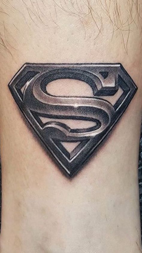 Batman And Superman Tattoo Ideas, Superman Tattoo Design, Small Superman Tattoo, Superman Tattoo For Men, Superman Tattoos For Women, Superman Chest Tattoo, Superman Logo Tattoo, Superman Symbol Tattoo, Superman Memorial Tattoo