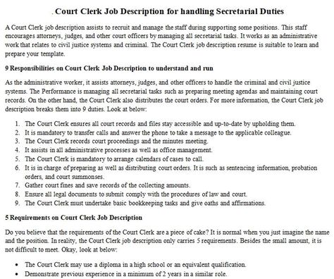 Court Clerk Job Description for handling Secretarial Duties What Do You Feel, Job Description, Interview Questions, The Court, Communication Skills, Affirmations, It Works, Encouragement, Product Description