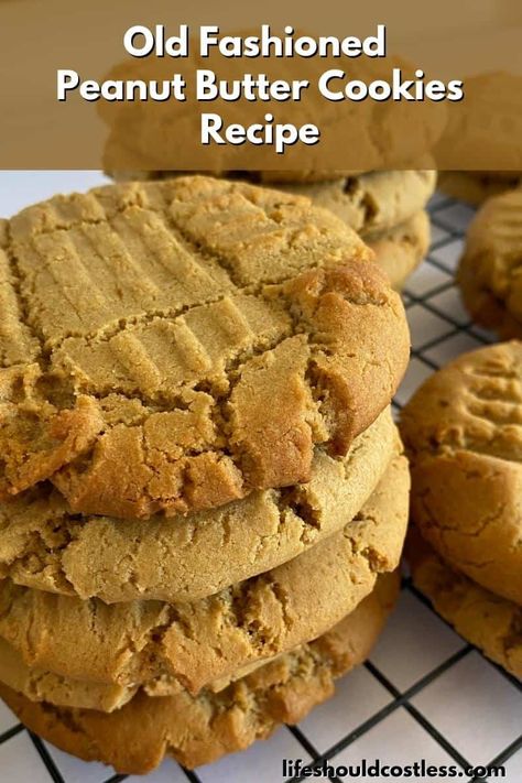 Old Fashion Peanut Butter Cookies Recipe, Old School Cafeteria Peanut Butter Cookies, Homemade Peanut Butter Cookies Recipe, Cookies With Rolos, Homemade Cookies From Scratch, Old Fashioned Peanut Butter Cookies, Chewy Peanut Butter Cookie Recipe, Pb Cookies, Homemade Peanut Butter Cookies