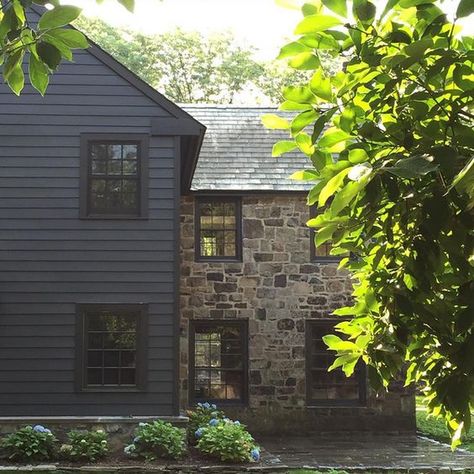 Hello Again and Black Houses — The Berkshire House Industrial Exterior Design, Rustic Farmhouse Exterior, Farmhouse Exterior Design, Modern Rustic Homes, Home Design Diy, Exterior Renovation, Chris Loves Julia, Modern Farmhouse Exterior, Exterior Stone