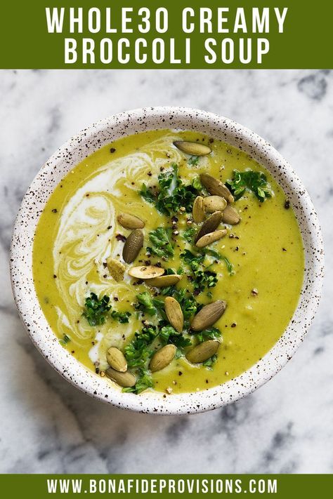 Easy Cream Of Broccoli Soup, Whole30 Soups, Whole30 Soup, Yummy Vegetables, Creamy Broccoli Soup, Cream Of Broccoli, Whole 30 Lunch, Dinners Easy, Thanksgiving 2022