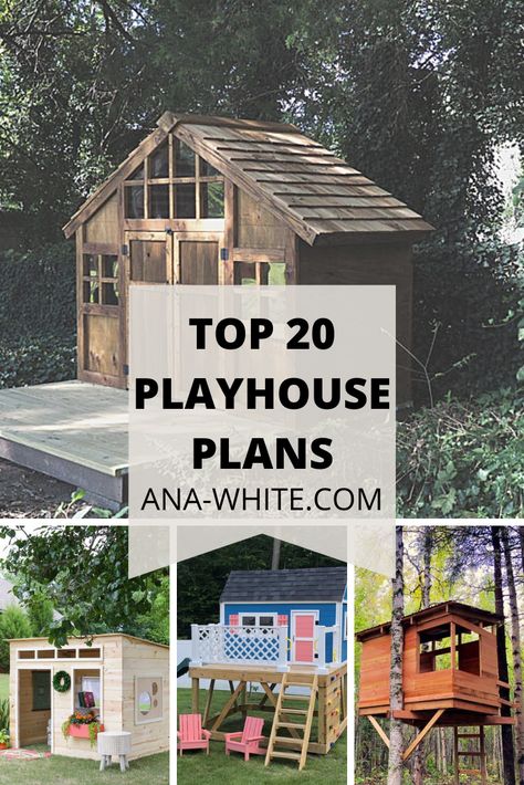 Easy Playhouse Plans How To Build, Playhouse Shed Combo, Plans For Playhouse, Backyard Clubhouse Diy, Small Playhouse Ideas, Playhouse With Porch, Build Your Own Playhouse, Garden Playhouse Diy, Playhouse Design Plans