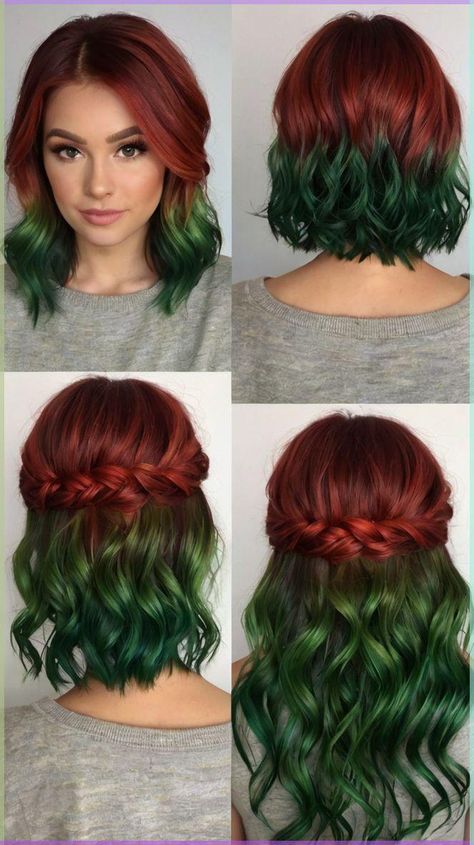 Christmas Hair Dye, Christmas Hair Color Ideas, Christmas Hair Color, Coco Hair, Long Hair Inspiration, Festive Hair, Short Red Hair, Green Highlights, Pretty Hair Color