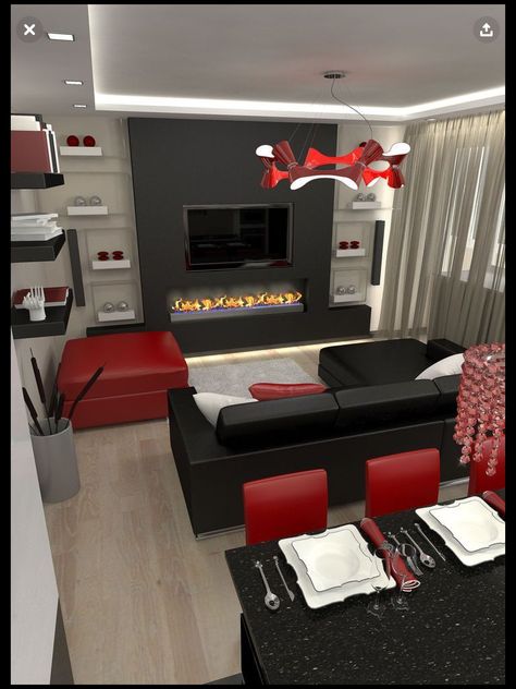 Black And Red Living Room, Black Living Room Set, Red Living Room Decor, Black Living Room Decor, White Living Room Decor, Black And White Living Room, Red Living, Black Living Room, Living Room Red