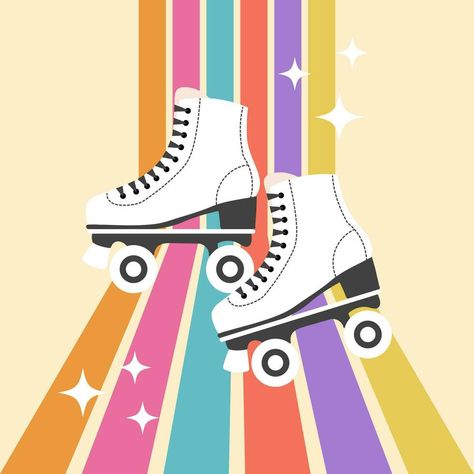 Roller Skate Illustration, Skates Illustration, Vintage Roller Skates, Journal Images, 90s Decor, Sports Branding, Roller Skates Vintage, 50s Diner, Background Retro