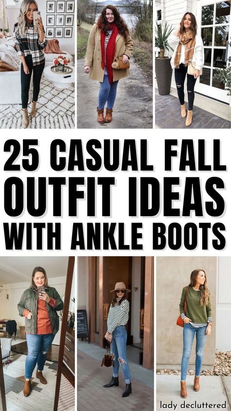 25 Casual Fall outfit Ideas with Ankle Boots Boot Outfit Ideas Women, Cute Outfits With Ankle Boots, Fall Outfit With Ankle Boots, Short Boot Outfits Fall, Ladies Boots Outfit, Casual Fall Outfits With Boots, Ankle Boot Outfits Fall, Womens Fall Outfits With Boots, Tan Ankle Boots Outfit Work