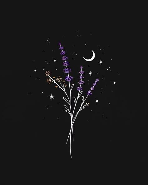 lavender; a symbol of purity, loyalty and serenity. its fragrance is calming and healing... 🔮 this original drawing [update: sold] is… Zestaw Ikon, 카드 디자인, Galaxy Art, Art Et Illustration, A Symbol, Black Aesthetic Wallpaper, Art And Illustration, Dark Wallpaper, Black Wallpaper