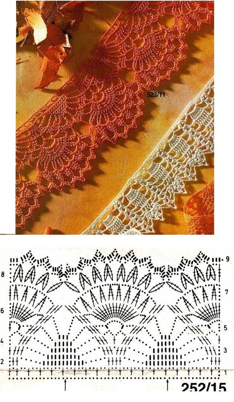 #76_AUTUMN Crochet Edging and Diagram Fancy Crochet Edging Pattern Free, Crochet Edging Pattern, Autumn Crochet, Háčkované Lemy, Crochet Border Patterns, Crochet Edgings, Crochet Stitches Diagram, Confection Au Crochet, Crochet Edging Patterns