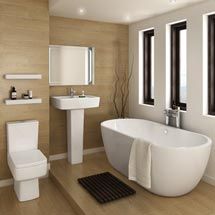 Complete Bathroom Suites & Packages | Victorian Plumbing Small Beige Bathroom Ideas, Modern Beige Bathroom, Beige Bathrooms, Bathtub Ideas, Beige Bathroom Ideas, Modular Bathrooms, Comfort Room, New Bathroom Designs, Bathroom Design Layout