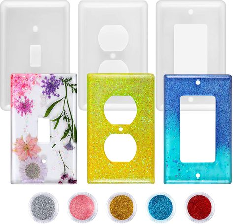 Resin Switch Plate Covers, Epoxy Light Switch Cover, Resin Light Switch Plate, Diy Light Switch Cover Ideas, Diy Light Switch Cover, Light Switch Covers Diy, Epoxy Wall, Resin Moulds, Acrylic Crafts