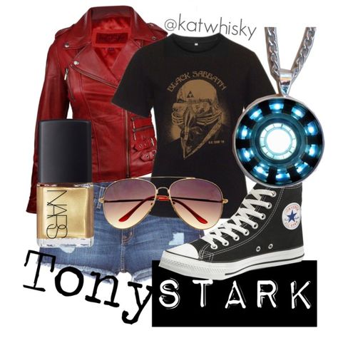 Tony Stark by katwhisky on Polyvore featuring Current/Elliott, Converse, Reactor and NARS Cosmetics Marvel Outfits, Villain Fashion, Geek Chic Outfits, Marvel Inspired Outfits, Disneyland Family, Marvel Fashion, Avengers Outfits, Marvel Clothes, Disney Bounding