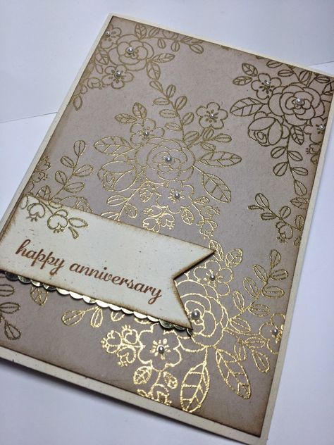 handmade anniversary card ... kraft with shiny gold embossed flowers ... beautiful look ... Stampin'Up! 50th Anniversary Card, 50th Anniversary Cards, Anniversary Cards Handmade, Golden Wedding, Embossed Cards, Wedding Anniversary Cards, Engagement Cards, Very Grateful, Card Making Inspiration