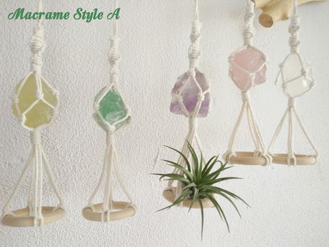 Hanging Crystals Diy, Car Mirror Charm, Air Plant Display, Crystal Holder, Hanger Diy, Macrame Wall Hanging Diy, Diy Plant Hanger, Mini Macrame, Macrame Plant Holder