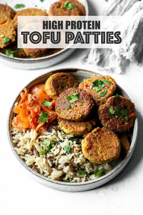 Tofu Patties, Tofu Dinner Recipes, Tofu Burger, Vegan Patties, Veggie Patties, Tofu Recipes Vegan, High Protein Vegan Recipes, Vegan Tofu, Tofu Dishes