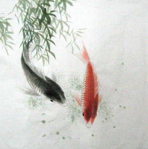 Koi Fish Paintings, Chinese Koi Fish, Koi Fish Painting, Fish Paintings, Koi Painting, Koi Fish Drawing, Chinese Scroll, Japanese Ink Painting, Sumi E Painting