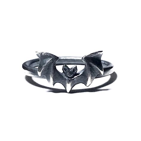 A tiny, Art Deco inspired bat adorns a simple, rounded band. Cast in your choice of oxidized sterling silver, 10k gold, or 14k gold. Bat measures... Bat Ring, Winged Skull, Tiny Art, Pewter Color, Dope Jewelry, Handmade Jewelry Designs, Art Deco Inspired, Oxidized Sterling Silver, Inspiration Art