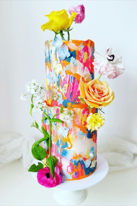 Who say's wedding cakes can't be colourful?! A stunning 2 tier cake from a super colourful wedding - textured with buttercream. Bright Birthday Cakes, Textured Wedding Cake, Wedding Cake Pearls, Colorful Wedding Cakes, Pearl Cake, 2 Tier Cake, Elegant Birthday Cakes, Cake Artist, Colourful Wedding