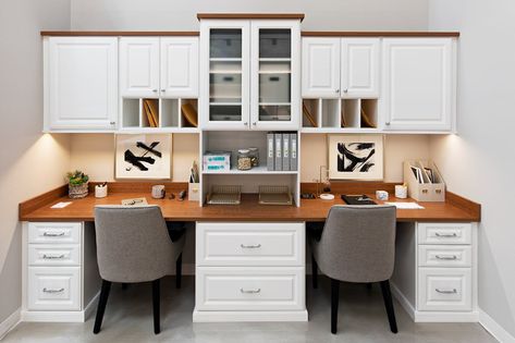 Dual Office Ideas Home, Dual Office, Double Office, Home Office Solutions, Custom Home Office, Double Desk, Home Office Cabinets, Shared Office, Contemporary Home Office