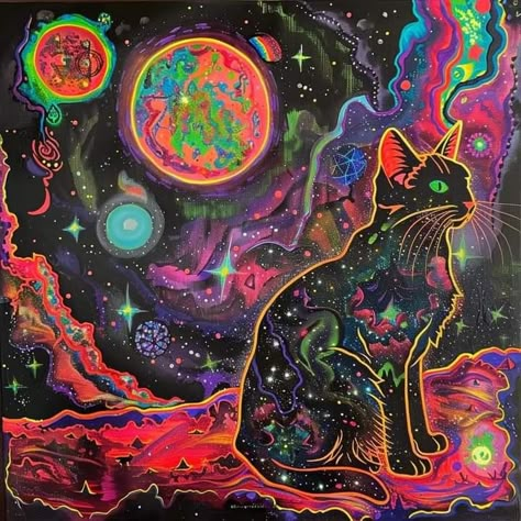 Trippy Cat, Aesthetic Cats, Punk Poster, Psychadelic Art, Horror Artwork, Small Canvas Art, Art Cat, Paint Marker, Trippy Art