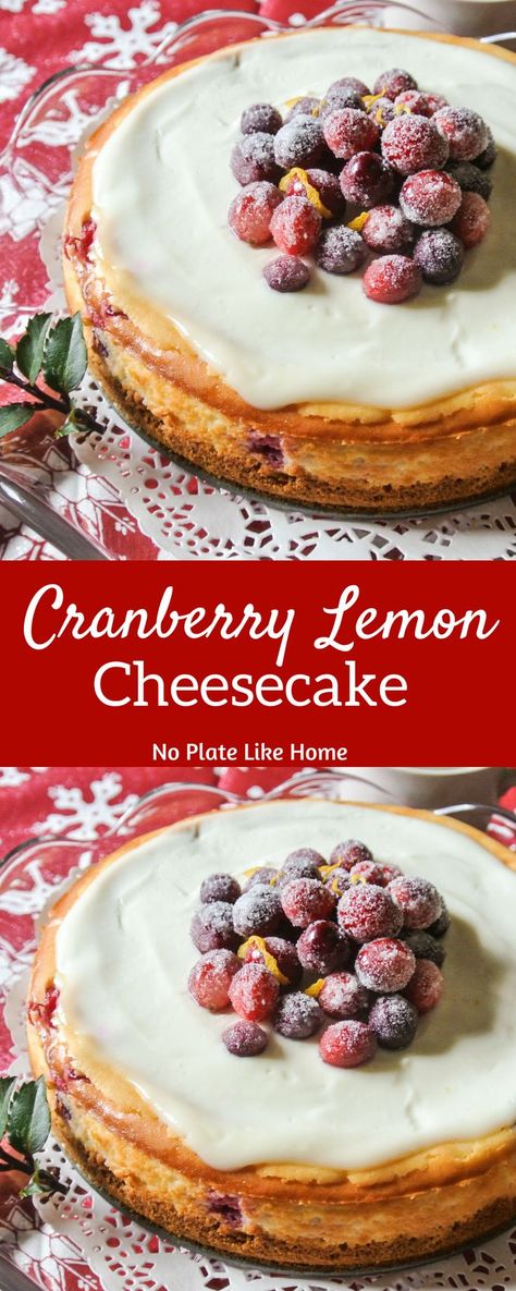 A festive Cranberry Lemon Cheesecake is just the dessert to make for the holidays! This creamy cheesecake will be a hit at your next party. With sugared cranberry topping this cheesecake, who could resist a piece? Party Food Savoury, Cheesecake With Sour Cream Topping, Cheesecake With Sour Cream, Cranberry Topping, Sugared Cranberry, Sour Cream Topping, Sour Cream Cheesecake, Cake Chorizo, Food Savoury