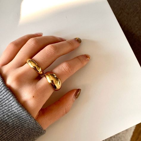 Put a Ring on It: Shapes Studio 18K Gold Plated Bold Dome Ring Band Jewelry Photography Styling, Bold Rings, Gold Ring Designs, Golden Ring, Dome Ring, Gold Band Ring, Domed Ring, Jewelry Photography, Stackable Ring