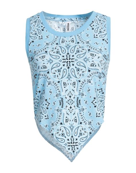 jersey, brand logo, paisley-print, crewneck, sleeveless, no pockets, stretch , Color: Sky blue , Size: XS Top Celeste, Women Tops, Paisley Print, Moschino, Sky Blue, Brand Logo, Blue Sky, Fashion Show, Paisley