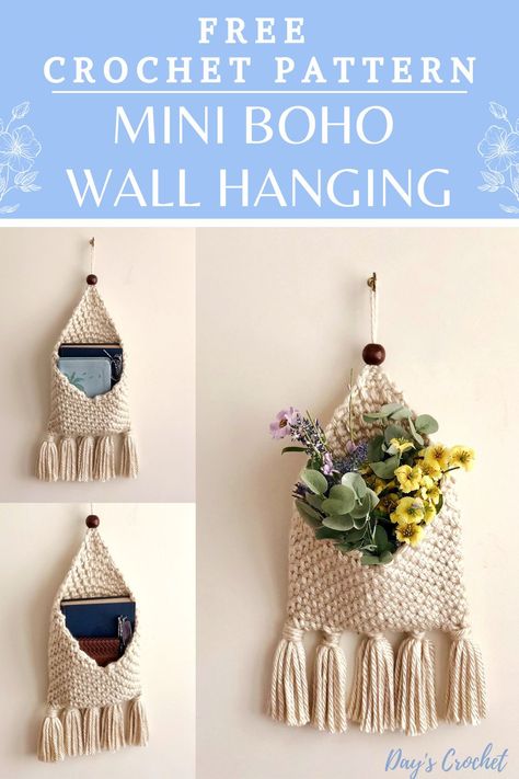 Crochet Mini Boho Bag, Crochet Hanging Hammock, Year Crochet Project, Crochet Storage Pattern Free, Crochet Mini Hammock Pattern Free, Crochet Home Organization, Crochet Macrame Wall Hangings, New Crochet Ideas 2023, Crochet Wall Art Pattern