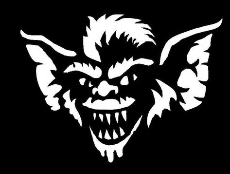 Gremlin Pumpkin Stencil, Gizmo Pumpkin Carving Stencil, Gremlins Pumpkin Carving, Gremlin Pumpkin Carving, Pumkin Stencils Scary, Gremlin Pumpkin, Horror Movie Pumpkin Carving, Horror Stencil, Beetlejuice Pumpkin Carving