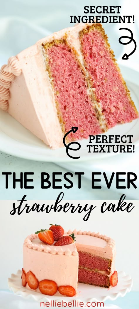 From Scratch Strawberry Cake, Best Ever Strawberry Cake, Cake With Strawberry Frosting, Best Strawberry Cake, Strawberry Cake From Scratch, Strawberry Sheet Cakes, Strawberry Layer Cakes, Homemade Strawberry Cake, Strawberry Cake Recipe