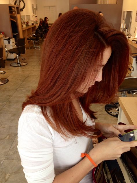 Deep ,rich Copper tone on Yaya at Gleam Hair Studio Miami. Color and cut by Tish. Copper Hair Color, Hair Color Auburn, Long Red Hair, Trendy Hair Color, Hair Color And Cut, Auburn Hair, Red Hair Color, Hair Color Dark, Long Red