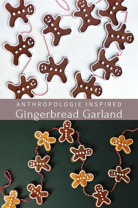 Our DIY Anthropologie inspired gingerbread garland. Anthropologie Christmas Decor, Gingerbread Garland, Anthropologie Christmas, Christmas Country, Gingerbread Diy, Faux Christmas, Diy Christmas Garland, Gingerbread Crafts, Skirt Diy