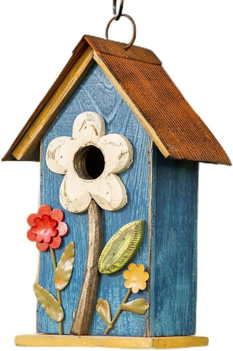 Amazon.com: glitzhome GH90097 Distressed Decorative Solid Wood Birdhouse, 10.25 Inch Tall, Blue : Everything Else Blue Everything, Blue Patio, Wood Birdhouses, Decorative Bird Houses, Birdhouse, Bird Houses, Lawn Garden, Lawn, Solid Wood