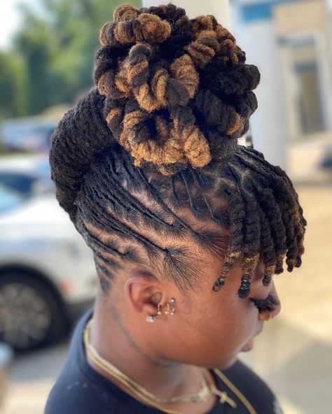 50 Creative Dreadlock Hairstyles for Women to Wear in 2020 - Hair Adviser Loc Updo With Bangs, Professional Loc Hairstyles, Loc Styles With Bangs, Sisterloc Hairstyles, Loc Updos, Dread Ideas, White Girl Dreads, Locs Ideas, Dyed Dreads