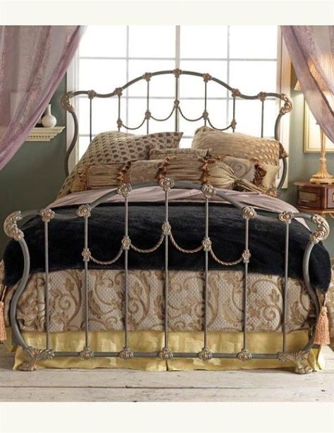 Hamilton Iron Bed Wesley Allen Iron Bed, Full Metal Bed Frame, Wrought Iron Bed Frames, Steel Bed Design, Iron Headboard, Antique Iron Beds, Wrought Iron Beds, Iron Beds, Wrought Iron Bed