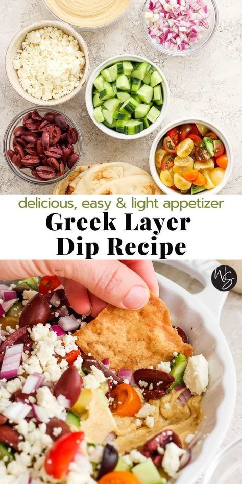 Greek Layer Dip - This layered Greek dip is a flavorful appetizer that you can feel good about. We've taken our favorite fresh vegetables and paired them with creamy hummus, perfect for the holiday season, the big game, or a healthy snack. This recipe is dairy-free, gluten-free and vegetarian. Greek Hummus Dip Layered, Greek Layered Hummus Dip, Dairy Free Holiday Appetizers, Dairy And Gluten Free Appetizers, Gf Df Appetizers, Gluten Free Dips And Appetizers, Gluten And Dairy Free Appetizers, Dairy Free Dip Recipes, Layered Greek Dip